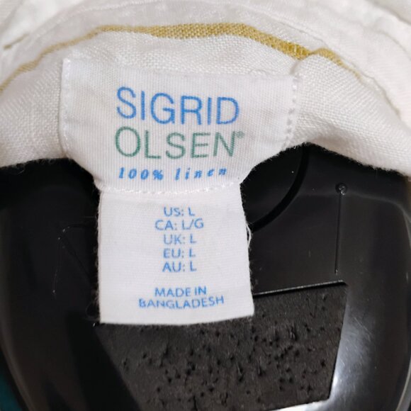 Sigrid Olsen 100% linen striped blouse features long sleeves turn-up sleeves L - Picture 5 of 9